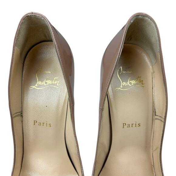 Christina Louboutin So Kate Beige Patent Leather Pointed Toe 120 MM Heels 6.5 - Picture 4 of 11